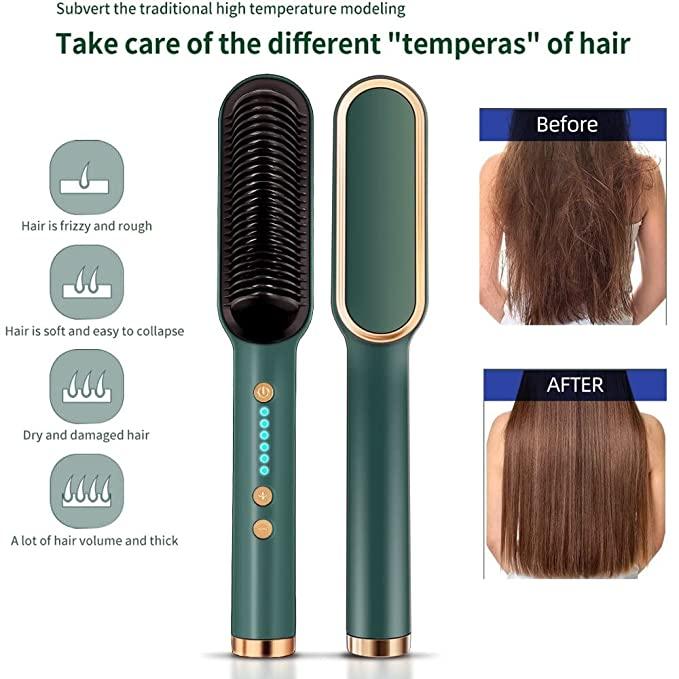 MakeMeeBold Frizz Free Hair Straightener Brush with 73mm Large Paddle Design,Electric Comb for Women,PTC Fast Heat-Up(30s),2 Heat Settings(180°C & 210°C),Auto Shut-Off & 360°