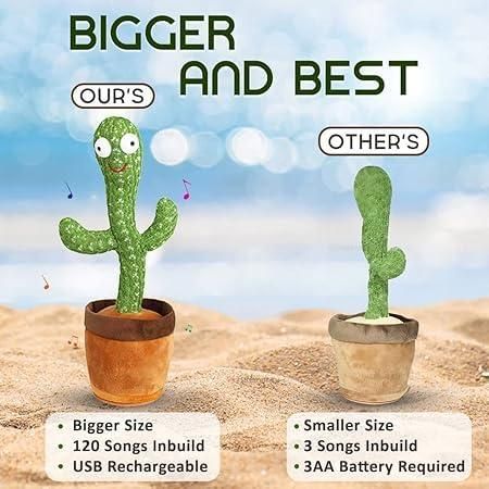 FlamitzStar Interactive Dancing Cactus Toy with Singing, Talking, Recording, USB Charge, Fun Baby Plush Educational Toy Gift for Toddlers Boys Girls - Multicolor - Kids Edition