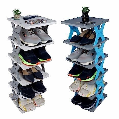 AYSIS 𝟔 𝐒𝐡𝐞𝐥𝐟 DIY Shoe Rack Box Organizer | Multi-Purpose Plastic Shoe Rack for Home | Home Storage Shoe Rack with Door for Entryway, Chappal Slipper Sandals Shoe Stand【Grey, 6-Shelf-3-Door】