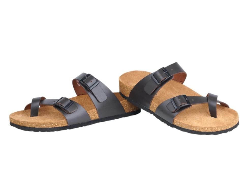 Mens Adjustable Leather Slide Sandals Comfortable Lightweight Summer Memory Foam Sandals Casual Beach Slip On Sandals for Men Indoor & Outdoor