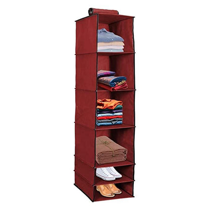 Univivi 6 Shelf Hanging Closet Organizer and Storage with 4 Removable Drawers & 6 Side Pockets,Wardrobe Clothes Organizer,Closet Hanging Shelves,Hanging Storage Organizer,Foldable