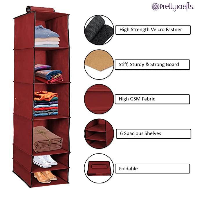 Univivi 6 Shelf Hanging Closet Organizer and Storage with 4 Removable Drawers & 6 Side Pockets,Wardrobe Clothes Organizer,Closet Hanging Shelves,Hanging Storage Organizer,Foldable