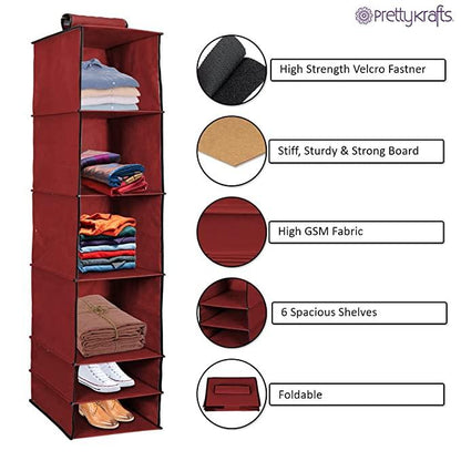 Univivi 6 Shelf Hanging Closet Organizer and Storage with 4 Removable Drawers & 6 Side Pockets,Wardrobe Clothes Organizer,Closet Hanging Shelves,Hanging Storage Organizer,Foldable