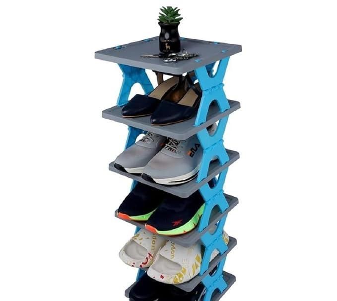 AYSIS 𝟔 𝐒𝐡𝐞𝐥𝐟 DIY Shoe Rack Box Organizer | Multi-Purpose Plastic Shoe Rack for Home | Home Storage Shoe Rack with Door for Entryway, Chappal Slipper Sandals Shoe Stand【Grey, 6-Shelf-3-Door】