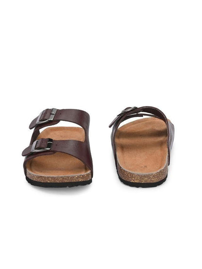 Men's leather sandals, beach flat-soled slippers, PU insole slippersWith adjustable buckles, size 6.5-12