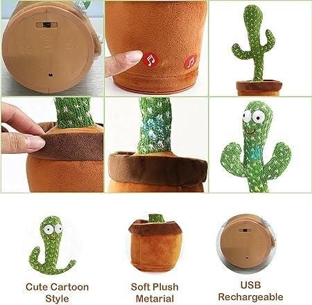 FlamitzStar Interactive Dancing Cactus Toy with Singing, Talking, Recording, USB Charge, Fun Baby Plush Educational Toy Gift for Toddlers Boys Girls - Multicolor - Kids Edition