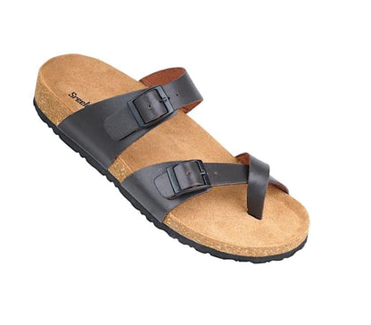 Mens Adjustable Leather Slide Sandals Comfortable Lightweight Summer Memory Foam Sandals Casual Beach Slip On Sandals for Men Indoor & Outdoor