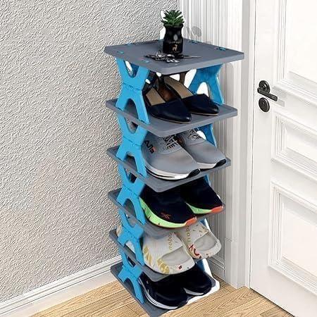AYSIS 𝟔 𝐒𝐡𝐞𝐥𝐟 DIY Shoe Rack Box Organizer | Multi-Purpose Plastic Shoe Rack for Home | Home Storage Shoe Rack with Door for Entryway, Chappal Slipper Sandals Shoe Stand【Grey, 6-Shelf-3-Door】