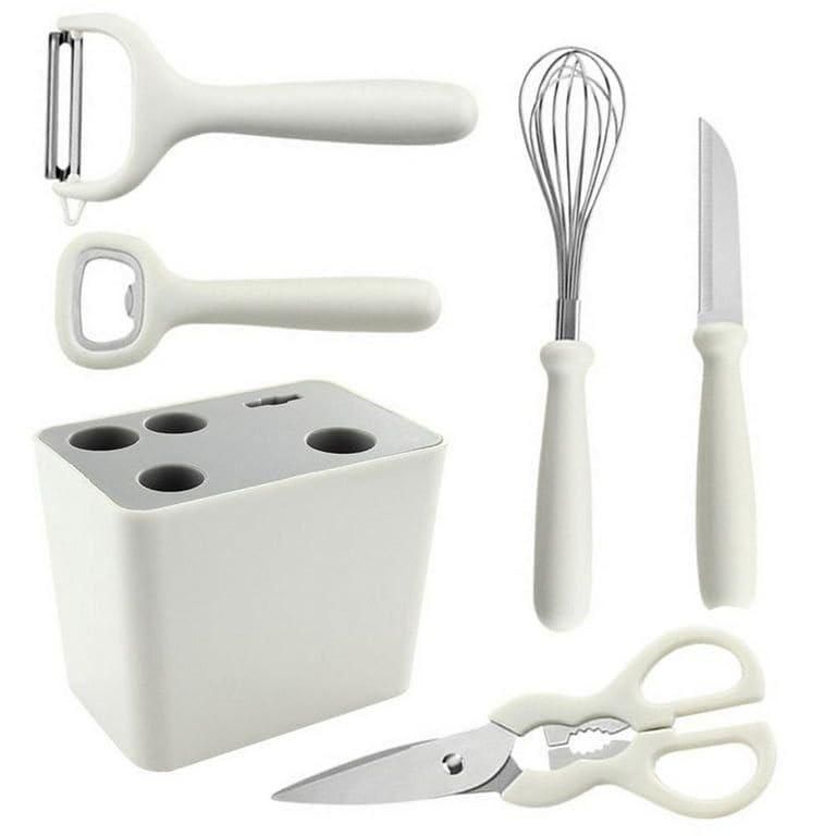 Caraway Kitchen Gadget Set - 5 Piece Kitchen Essentials - Stainless Steel - Includes Can Opener, Pizza Cutter, Garlic Press, Ice Cream Scoop, Vegetable Peeler, and Storage Organizer