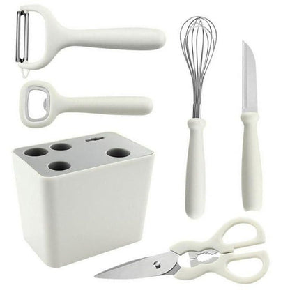 Caraway Kitchen Gadget Set - 5 Piece Kitchen Essentials - Stainless Steel - Includes Can Opener, Pizza Cutter, Garlic Press, Ice Cream Scoop, Vegetable Peeler, and Storage Organizer