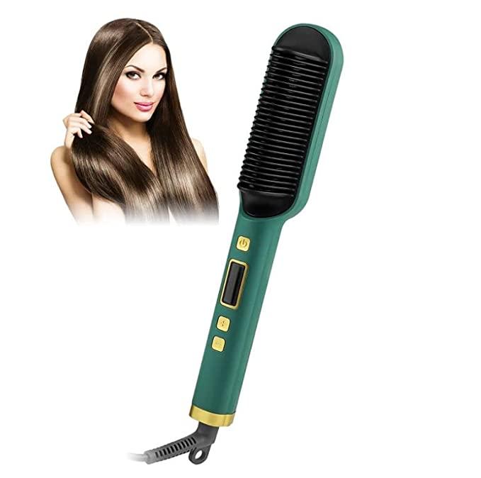 MakeMeeBold Frizz Free Hair Straightener Brush with 73mm Large Paddle Design,Electric Comb for Women,PTC Fast Heat-Up(30s),2 Heat Settings(180°C & 210°C),Auto Shut-Off & 360°