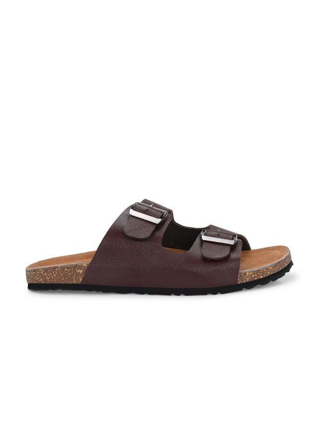Men's leather sandals, beach flat-soled slippers, PU insole slippersWith adjustable buckles, size 6.5-12