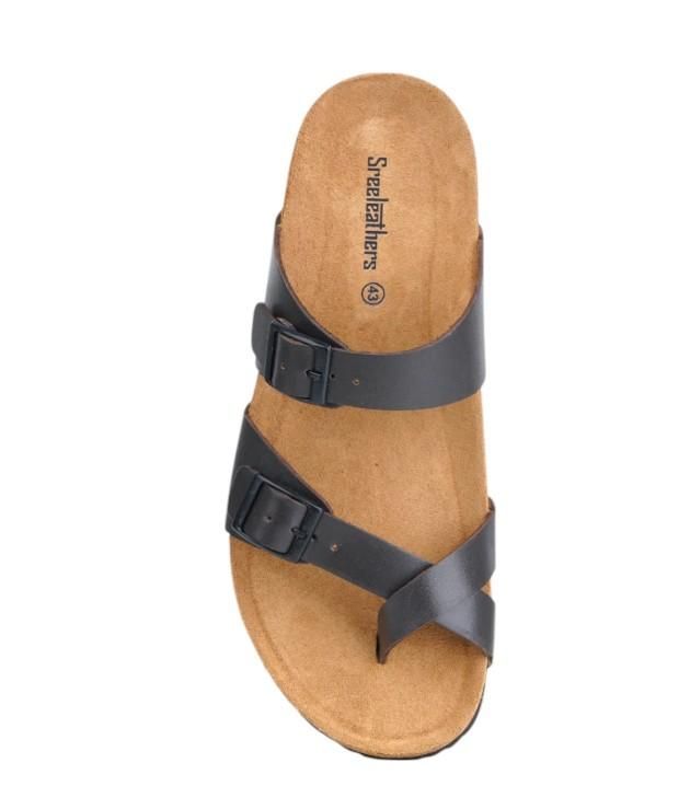 Mens Adjustable Leather Slide Sandals Comfortable Lightweight Summer Memory Foam Sandals Casual Beach Slip On Sandals for Men Indoor & Outdoor