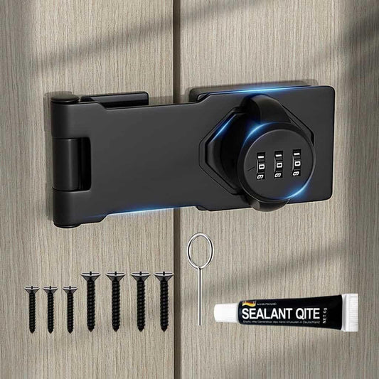 Cabinet with Combination Lock – Keyless Hasp Security, 3-Digit Code Sliding Barn Door Latch for Small Entries, Bathrooms, Refrigerators, Gardens (1, Black)