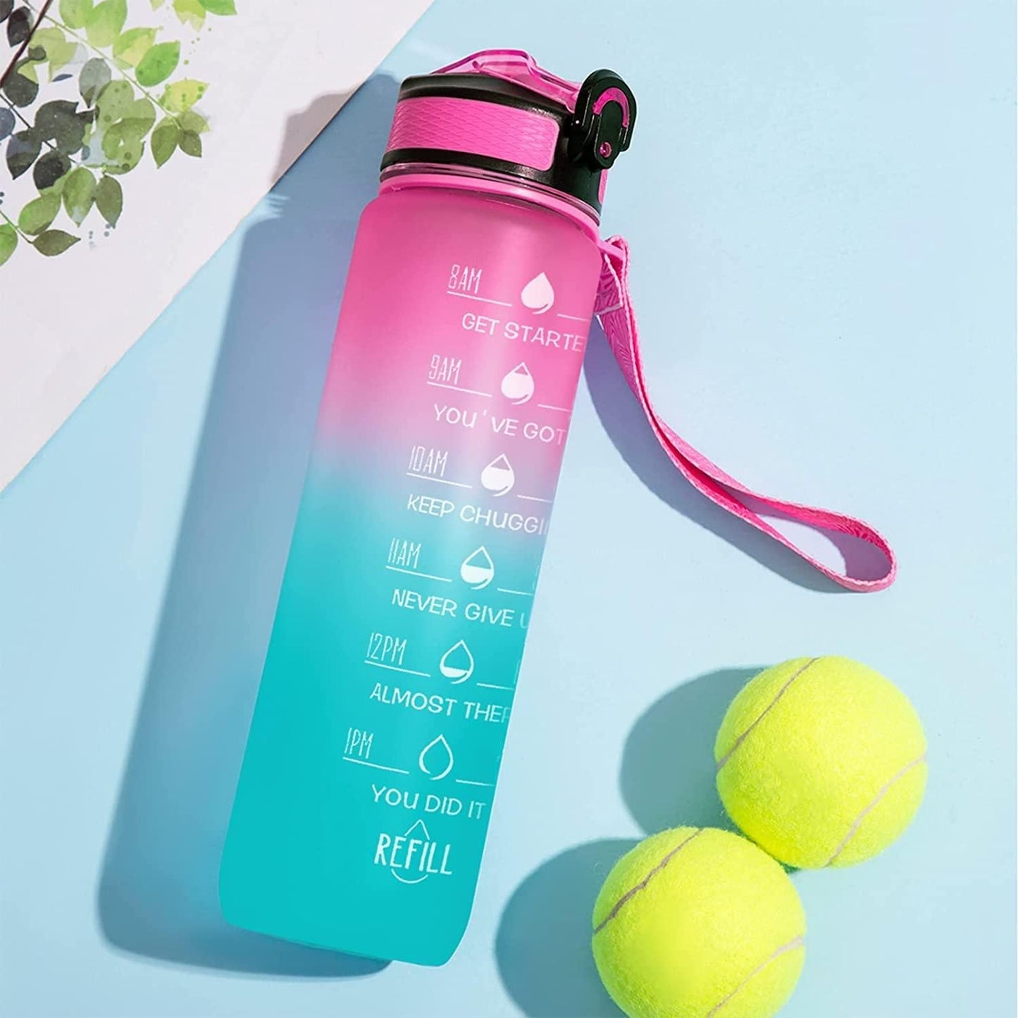 32oz Sports Water Bottle Outdoor, with Drinking Time and Capacity Labels, Sport Water Cups with Straw,BPA Free Leak Proof,for Fitness Gym Running Climbing